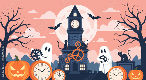 Halloween Clock Tower Scene.