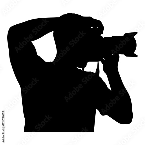 Silhouette graphic design of a photographer taking pictures with professional camera