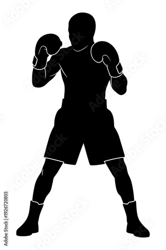 Silhouette graphic illustration of a boxer standing ready in fighting pose