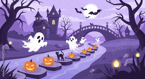 Halloween Ghosts and Pumpkins.