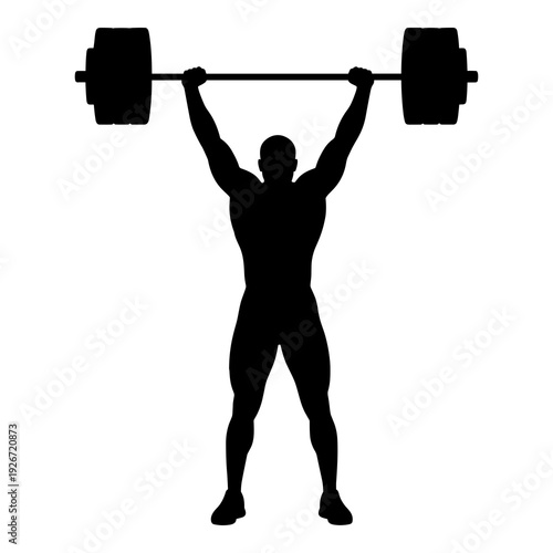 Strong athlete performing an overhead press weightlifting exercise vector illustration