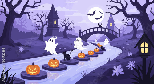 Halloween Ghosts and Pumpkins.