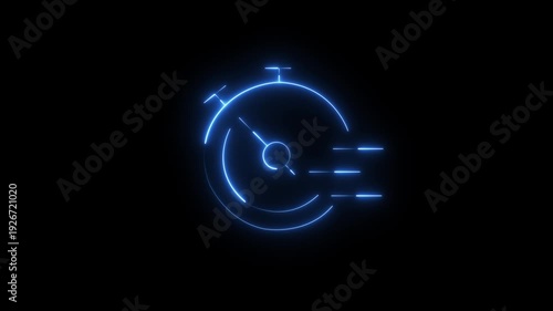 Neon blue stopwatch animation with abstract glowing lines and a dark background, perfect for timekeeping, speed, or countdown concepts in motion graphics