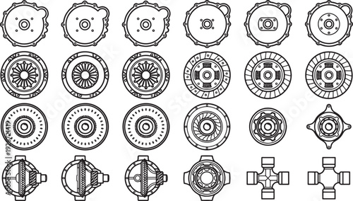 An intricate, technical illustration showcasing an array of meticulously detailed mechanical components. It invites viewers into the world of engineering, design, and manufacturing.