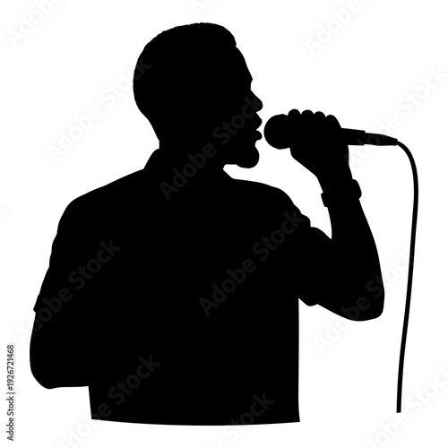 Dynamic vector illustration of a singer performing with a wired microphone