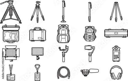 A collection of essential videography tools and equipment, essential tools for capturing stunning visuals, carefully outlined and organized for effortless utilization.