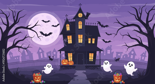 Halloween Haunted House Scene.