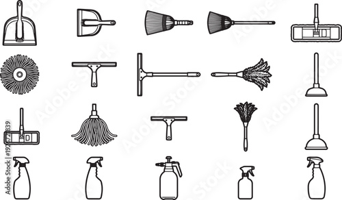 A variety of cleaning tools arranged, creating a clean visual aesthetic.