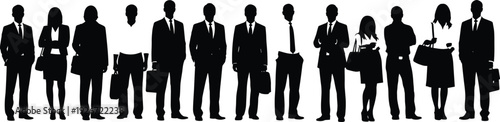 Black Silhouette Set Of Professional Business People Men And Women Standing In Formal Office Wear For Corporate Presentation Teamwork Marketing And Human Resources Design