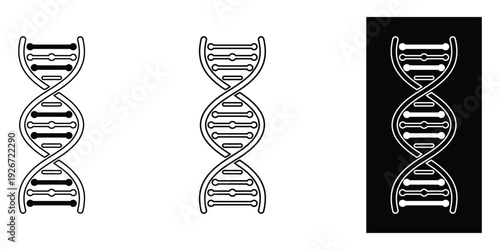 DNA double helix structures in black and white for science and technology designs