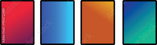 Set of Four Vibrant Gradient Cards with Rounded Corners and Bold Black Frames. Clean Abstract Design Perfect for App UI, Branding, Social Media Posts and Presentation Layouts.