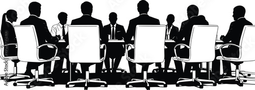 Business Meeting Boardroom Silhouette Featuring Corporate Executives and Professionals in Formal Suits Having a Conference Discussion and Teamwork Presentation for Professional Graphic Design