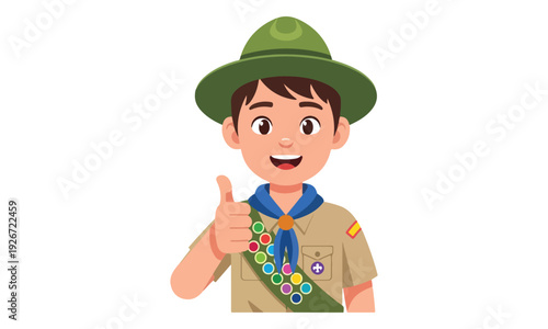 Happy Boy Scout in Uniform Giving Thumbs Up Gesture
