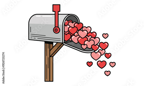 Mailbox Overflowing with Red and Pink Hearts Illustration