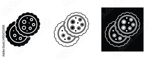 Modern black and white pizza icons in different styles and backgrounds