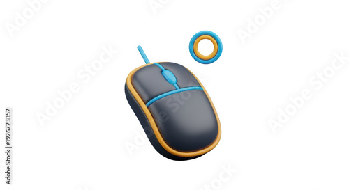 Wireless computer mouse with a scroll wheel and side button highlighted in green isolated on transparent background