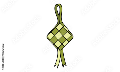 Green Ketupat Illustration, Traditional Eid al-Fitr Rice Cake