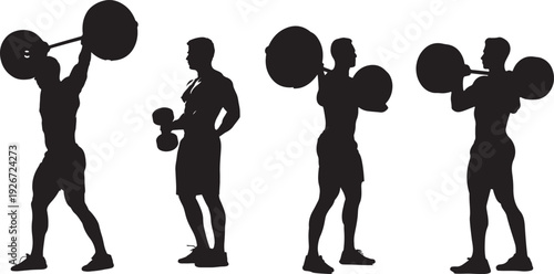 Man Lifting Barbell in Gym Silhouette Vector