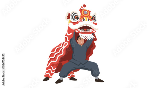 Man Performing Traditional Chinese Lion Dance