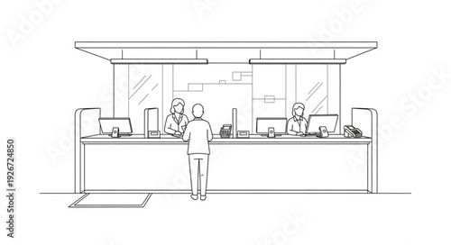 Line Drawing of Office Reception Desk.