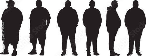 Overweight Man Different Views Silhouette Vector Set