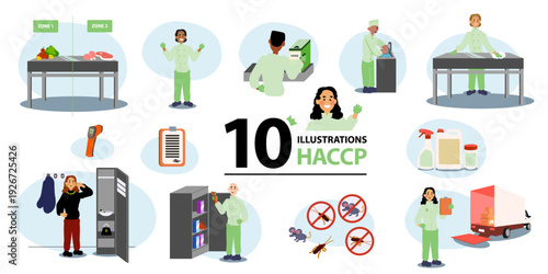 Food Safety and Hygiene in Commercial Kitchen – HACCP Vector Illustration Collection