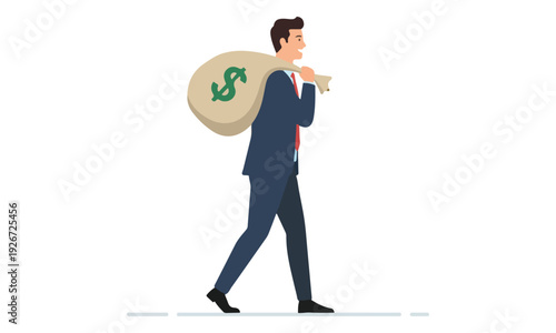 Businessman Carrying Money Bag with Dollar Sign on Shoulder