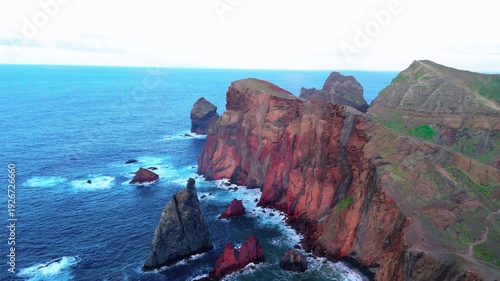Vibrant Coastal Cliffs, Ocean Waves, and Rocks