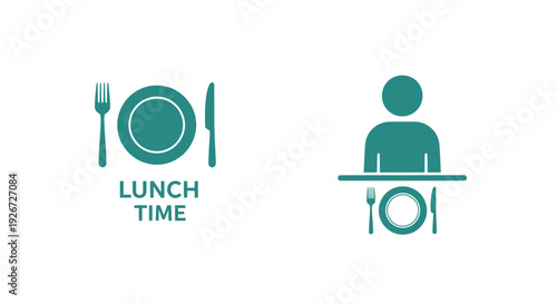 Dining icons and a person at a table modern silhouette