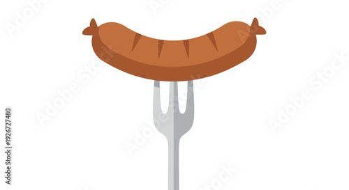 Grilled sausage on a fork a simple culinary illustration silhouette
