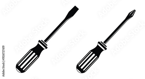 Two screwdrivers one flathead and one phillips in black silhouette