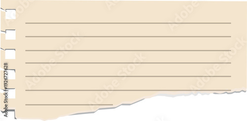Notebook sheet with torn edge. Realistic paper texture