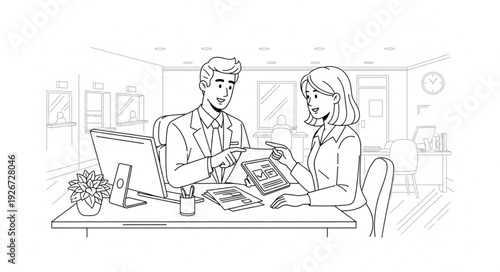 Man and Woman Discussing Documents.