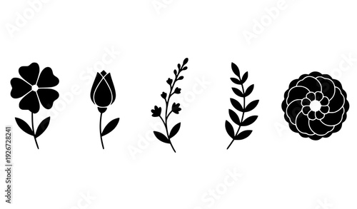 Abstract Flower Silhouette Collection Minimal Botanical Floral Vector Set
