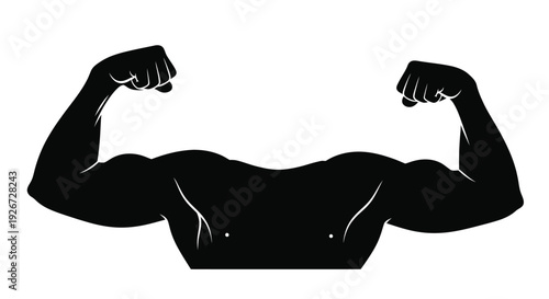 Powerful muscular arms flexed in a striking black silhouette