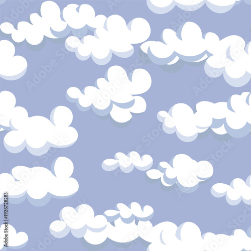 Fluffy clouds in blue sky. Weather seamless pattern