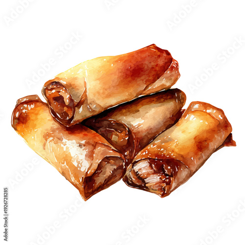 Peking Duck Rolls in watercolor style, vector illustration, isolated on white background.