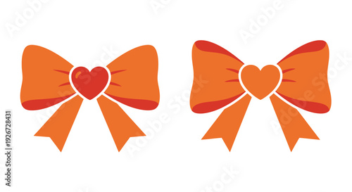 Two orange bows with heart details presented as a graphic silhouette