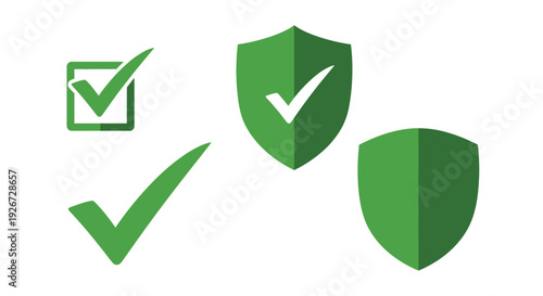 Green checkmarks and shields symbolize security and validation silhouette