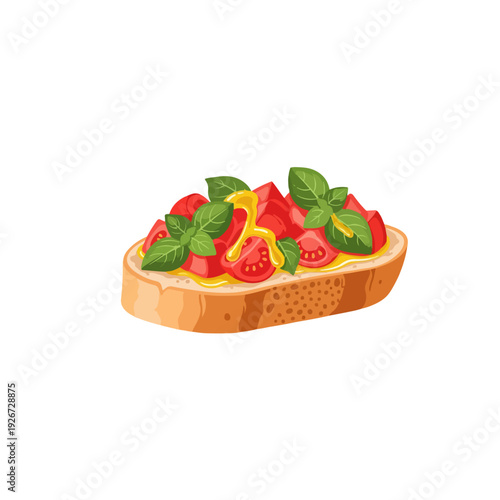 Bruschetta Realistic Flat Vector Italian Appetizer