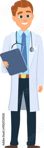 Cartoon doctor mascot. Happy medical staff character