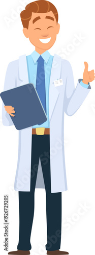 Doctor show thumb up. Medical treatment approval