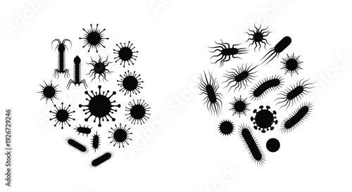 Various bacteria and virus shapes form a heart shaped silhouette