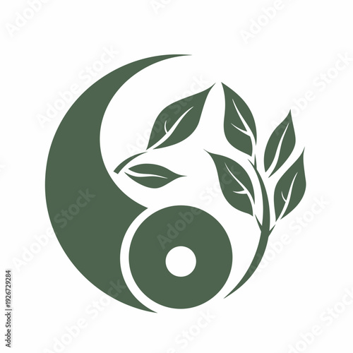 Abstract yin and yang symbol with leaves illustrating harmony and balance