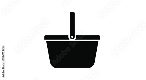 A simple black silhouette of a picnic basket with a handle