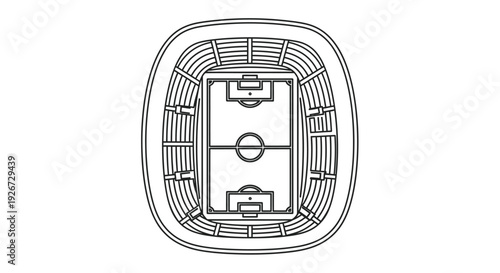 Overhead view of a stadium with field markings a unique silhouette