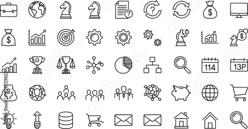 Business and Finance Line Icons Set with Strategy Growth Analytics Marketing and Investment Vector Collection