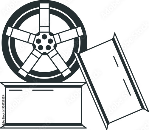 Wheel disks pile black icon. Car service logo