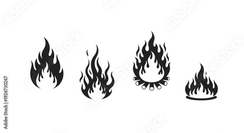 Four black flame designs arranged horizontally a striking silhouette