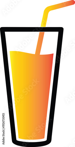 Orange Juice in Tall Glass with Straw Refreshing Drink Simple Illustration
